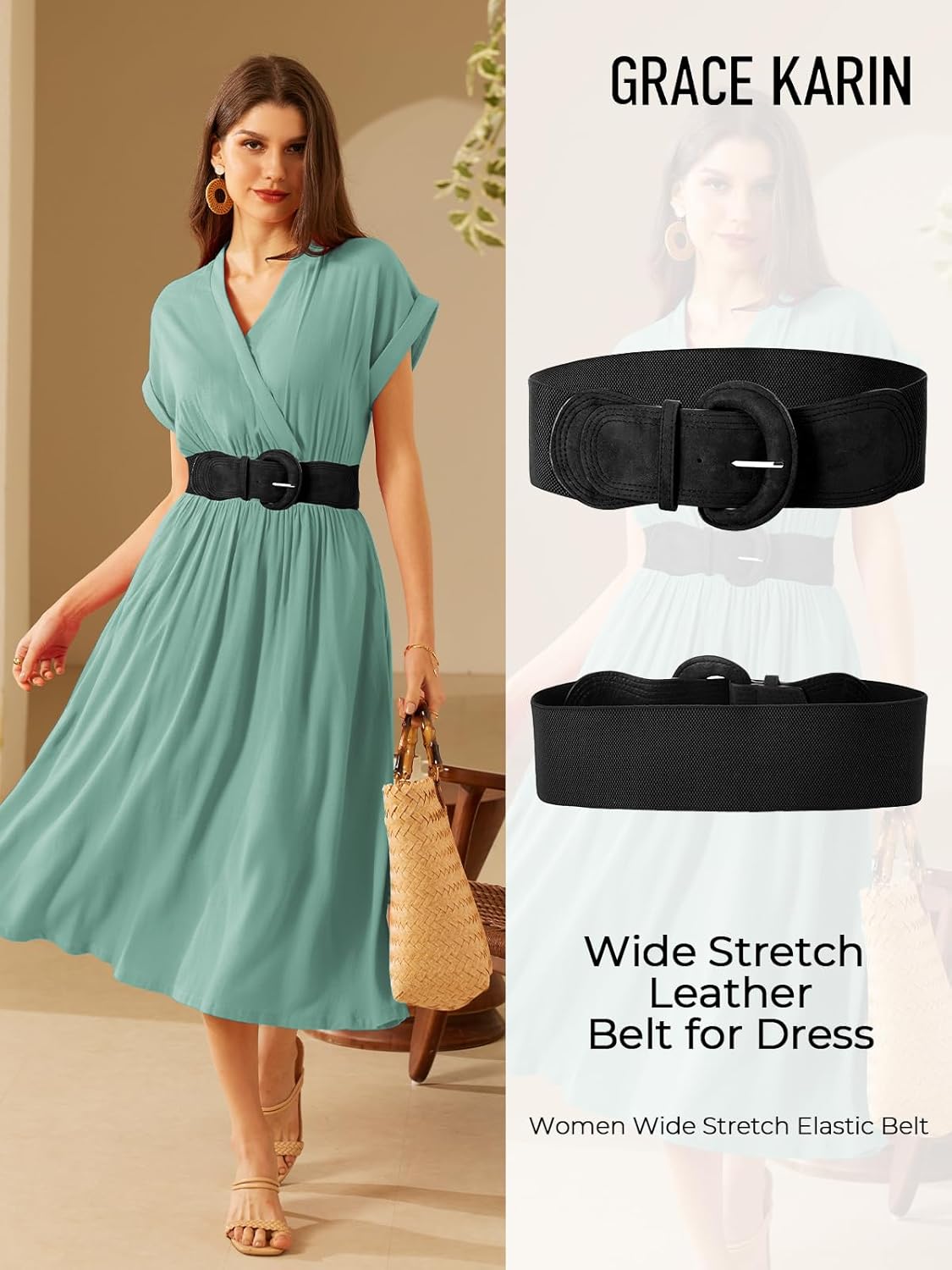 GRACE KARIN Women's Suede Elastic Belt Wide Stretchy Belt Vintage Chunky Buckle Belts S-XXL - Image 3