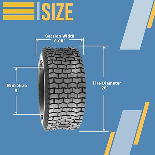 Miniatura 4 de Dos neumáticos de césped para tractor de césped de 20 x 8.00-8 con tubos de 20 x 8-8 Nhs, diseño de servicio no autopista (NHS) para una tracción