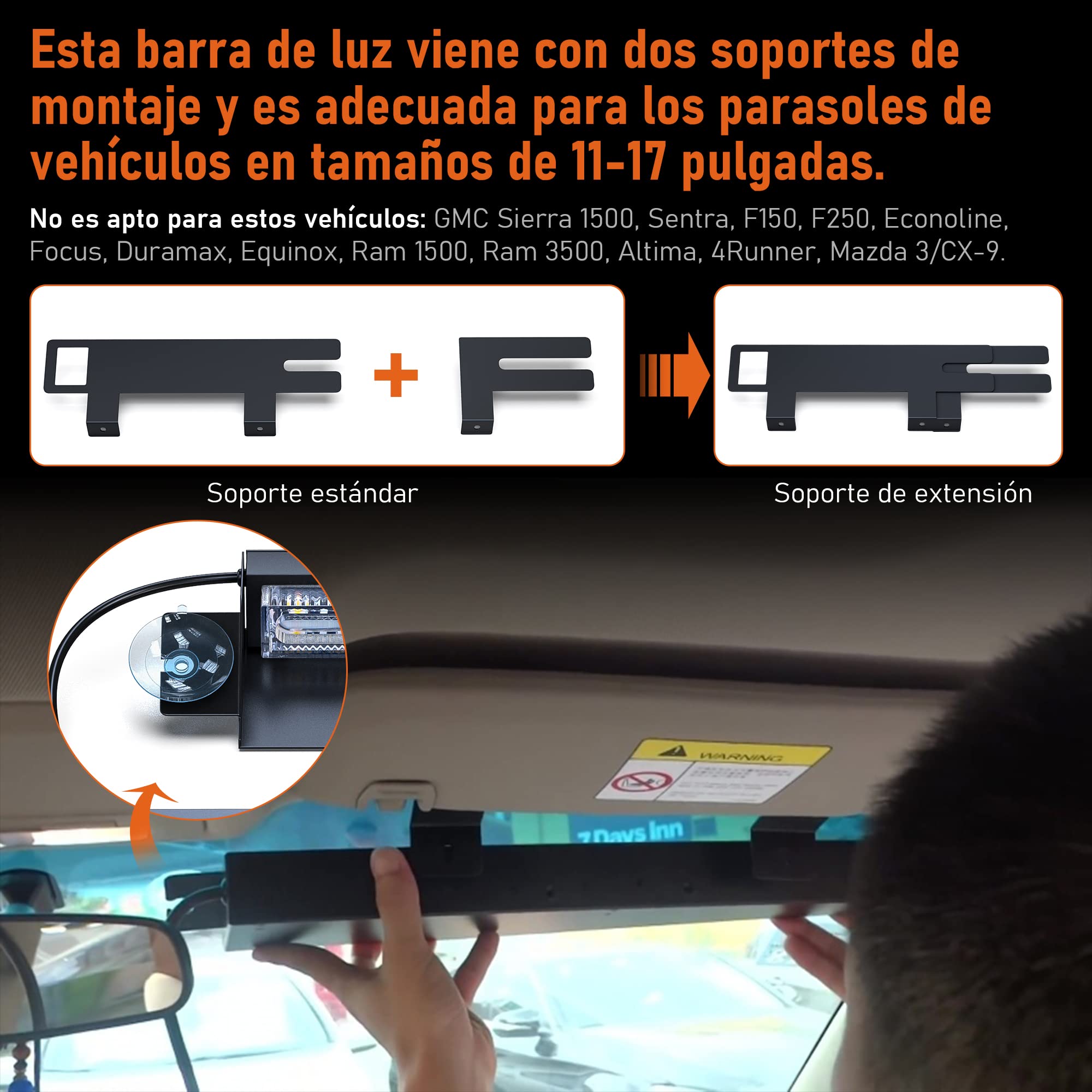 2PCS Luz LED estroboscópica Luz de Advertencia Intermitente Naranja + blanco barra de luz intermitente interior, luz estroboscópica con 32 LED para Camión Techo Superior Amarillo,26 Modelo Flash