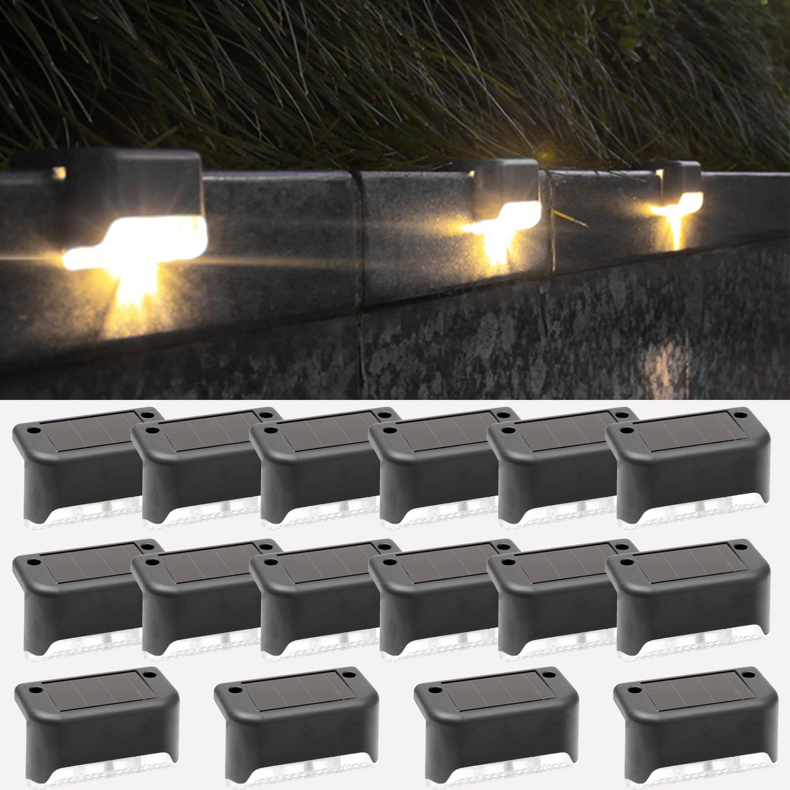 Fohil 16 Pack Solar Fence Lights Outdoor, Solar Step Lights LED Waterproof Patio Decor Solar Powered Deck Light for Outdoor Stairs, Step, Fence, Yard,