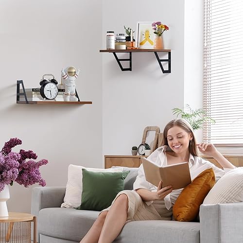 Miniatura 9 de Tectocker-DOU Juego de 2 estantes flotantes profundos estante de libros montado en la pared para sala de estar, estantes de dormitorio para