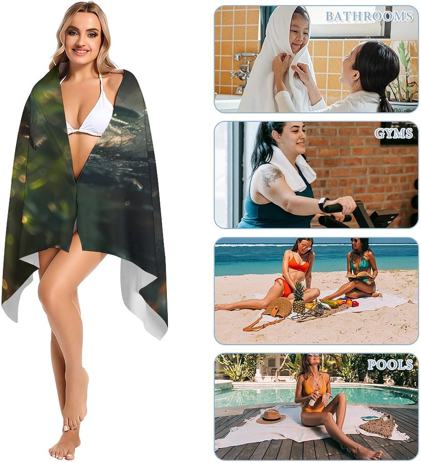 Green Forests Tiger Bath Towel Beach Towels Quick Dry Oversized Bath Blanket Highly Absorbent Towel for Women Men 160x80cm