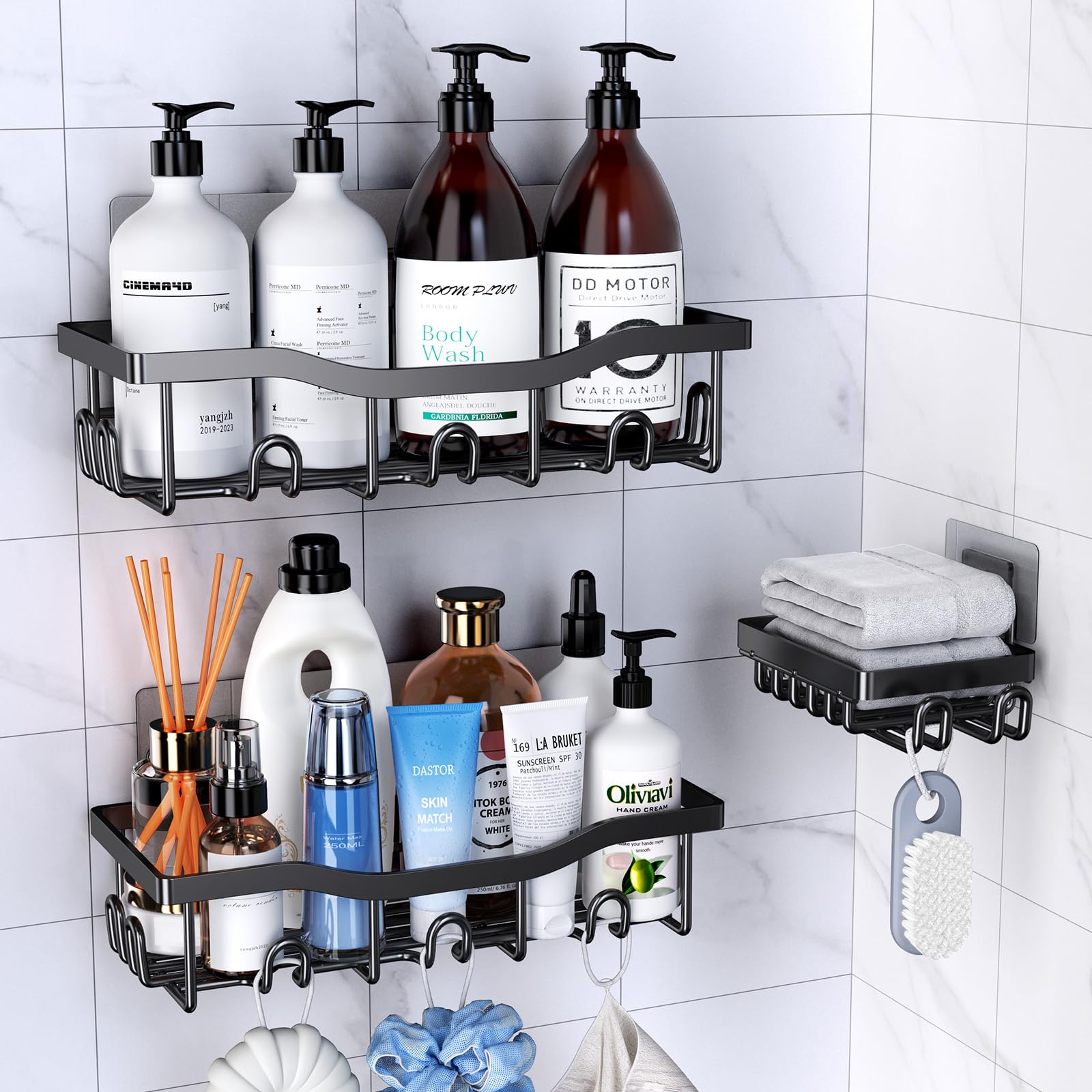 Deyhoc Rustproof Stainless Steel Shower Caddy 3 Pack - Black