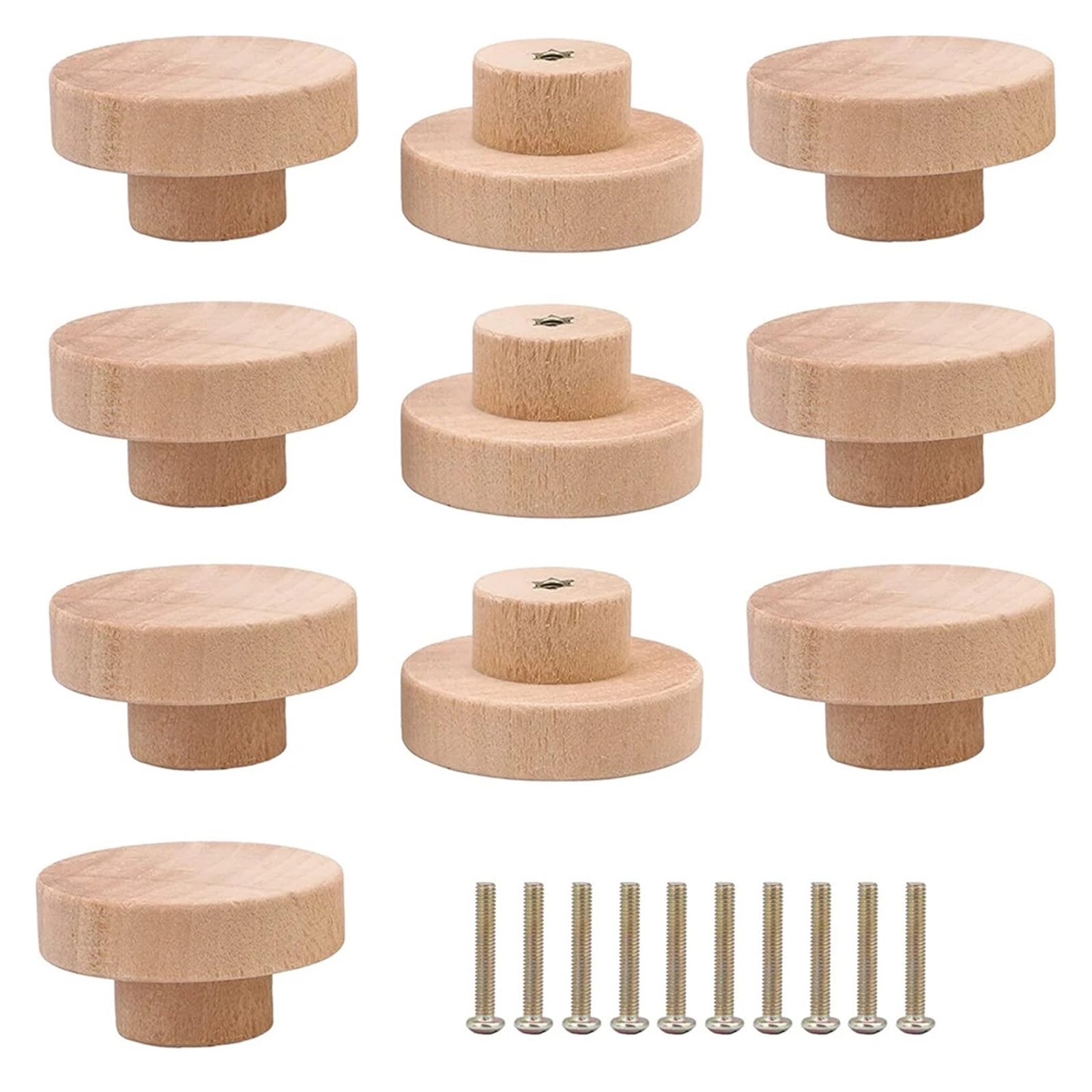 SNGUOQ 10pcs Round Wooden Cabinet Knobs Wood Cupboard Furniture Drawer Pulls Handles with Screws for Wardrobe Dresser Closet for Cabinet Drawer Shoes(L)