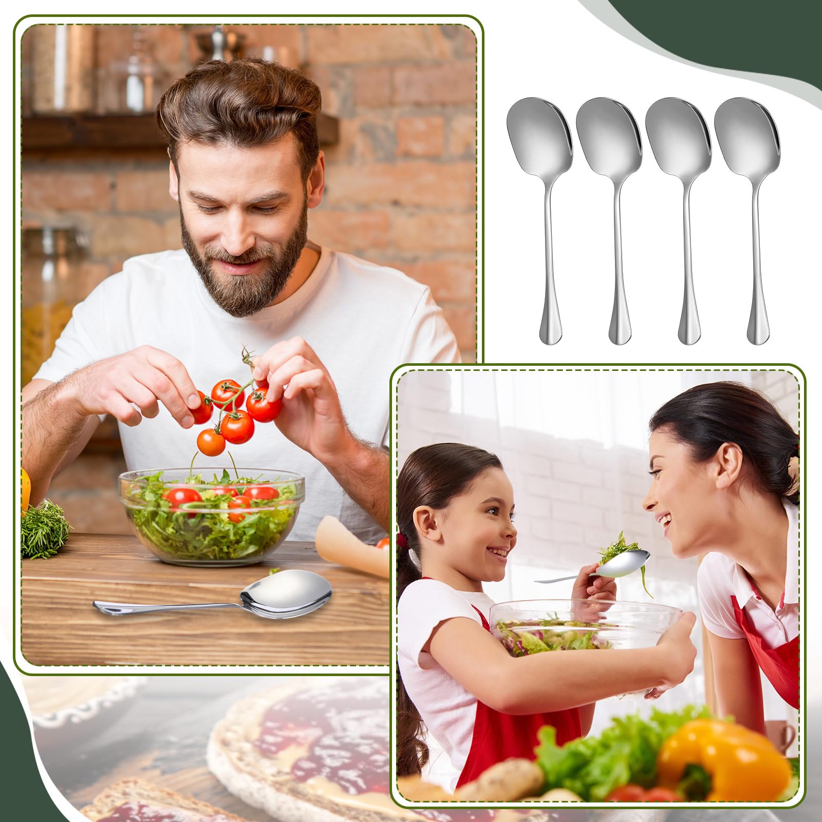 Layhit 42 cucharas de servir de acero inoxidable de 8 pulgadas, altamente pulidas, utensilios de servir grandes de cucharas sólidas aptas para lavavajillas, cucharas de servir para fiestas, catering,