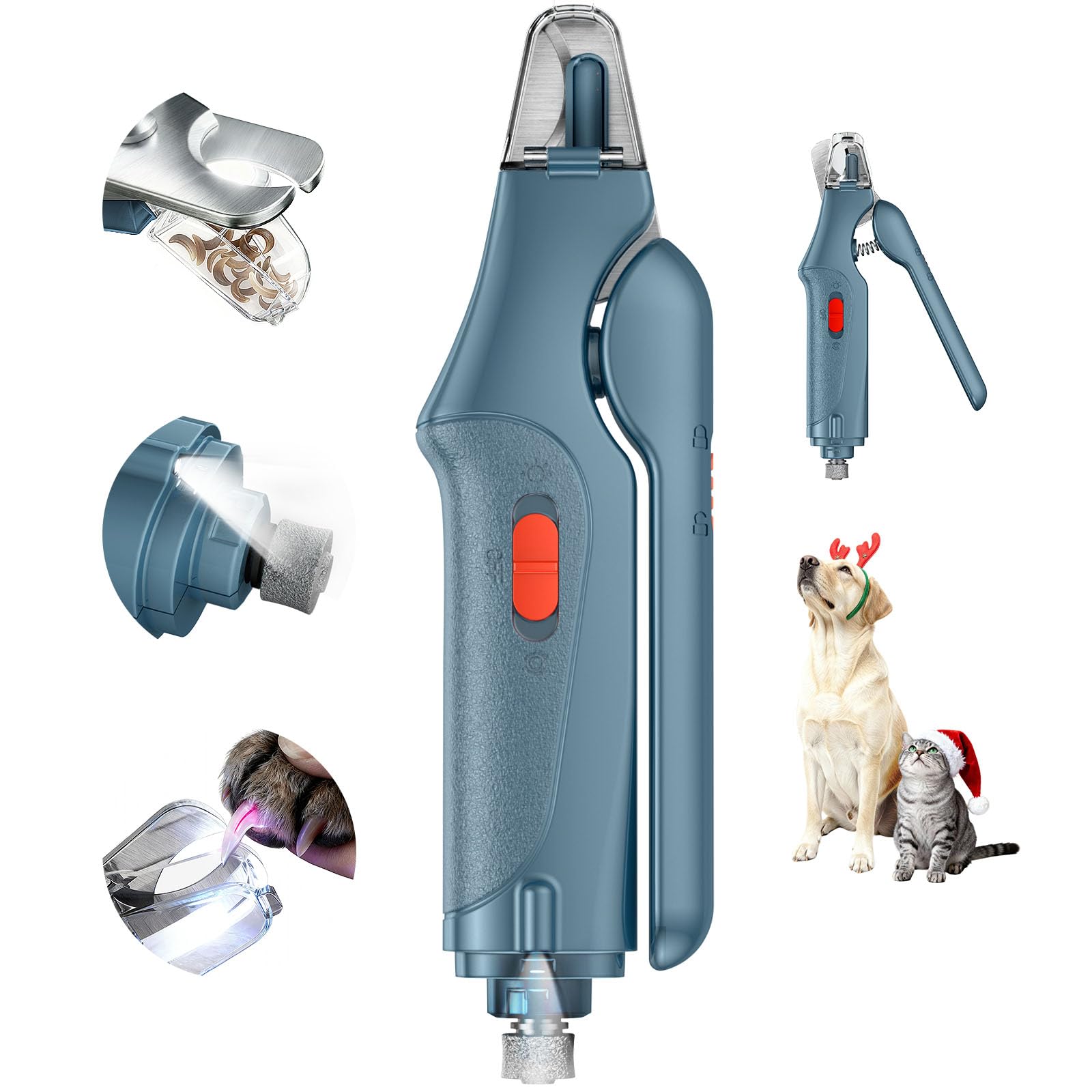 2-in-1 Cat Nail Clippers & Dog Nail Clippers Trimmers for Large Medium Small Dogs Cats Claw Trimmer Quick Sensor and Safety Guard USB Rechargeable with 2 LED Lights Dogs Nail Trimmer