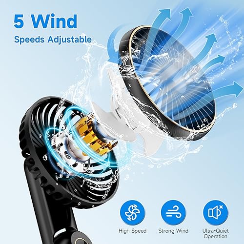 Miniatura 3 de Ventilador de mano portátil, hasta 15 horas de trabajo Ventiladores personales plegables de 180, mini ventilador de mano recargable por USB para
