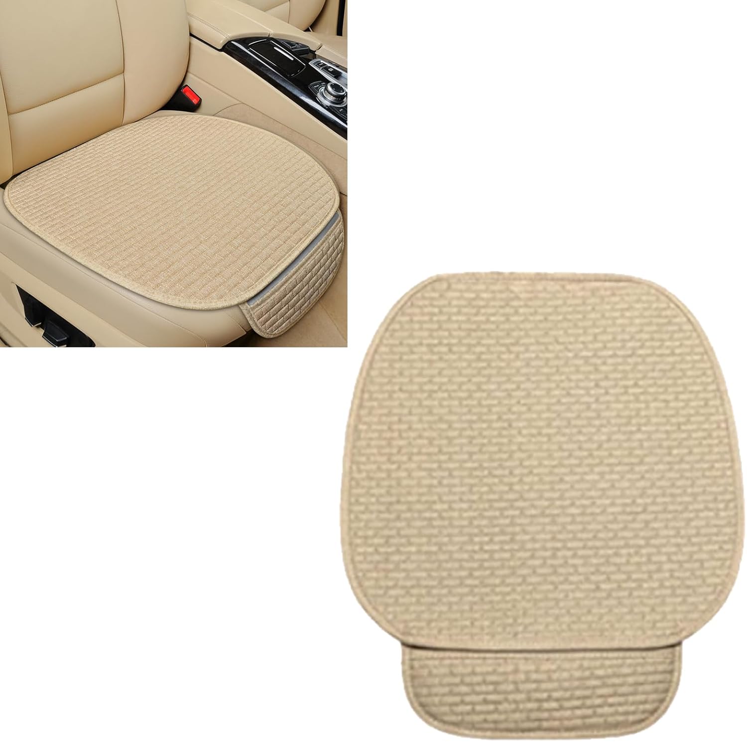 2PCS Car Seat Cushion Covers, Car Seat Cover Pad Front Bottom Protector Mat with Storage Pocket, Breathable Comfortable Auto Front Cushion Pad Mat for Most Vehicle and Office Accessories(Beige)