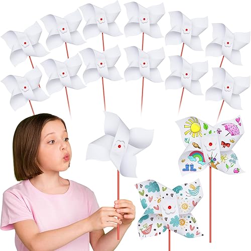 Miniatura 7 de Simgoing 200 piezas de molinetes de papel para niños a granel blanco en blanco, kits de manualidades de papel para niños y niñas, actividades de
