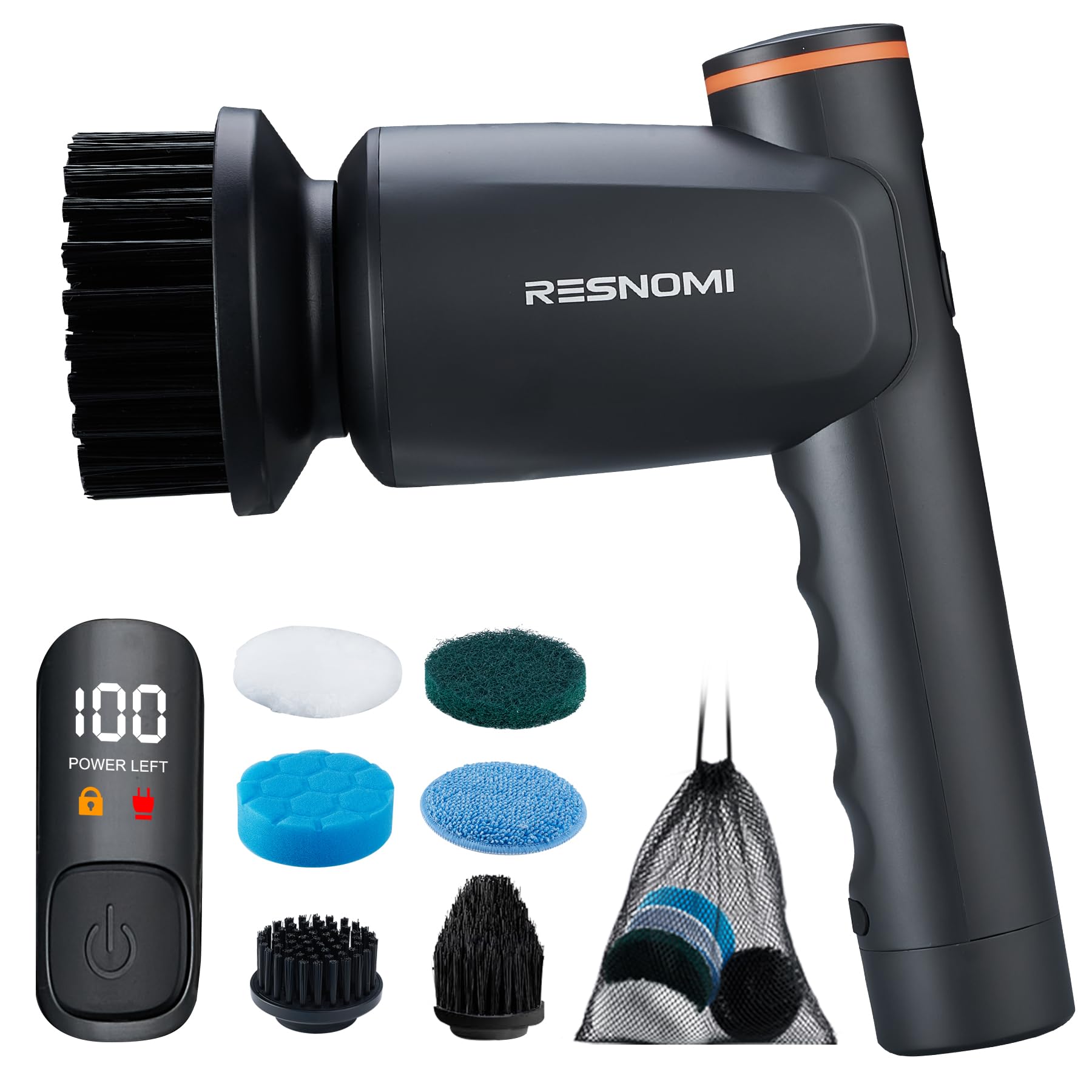 cepillo para polvo de limpieza inalámbrico con 6 cabezales reemplazables, 2 velocidades y tiempo de funcionamiento de 4 horas, IPX7, impermeable, depurador de ducha con visualización LCD, baño, cocina