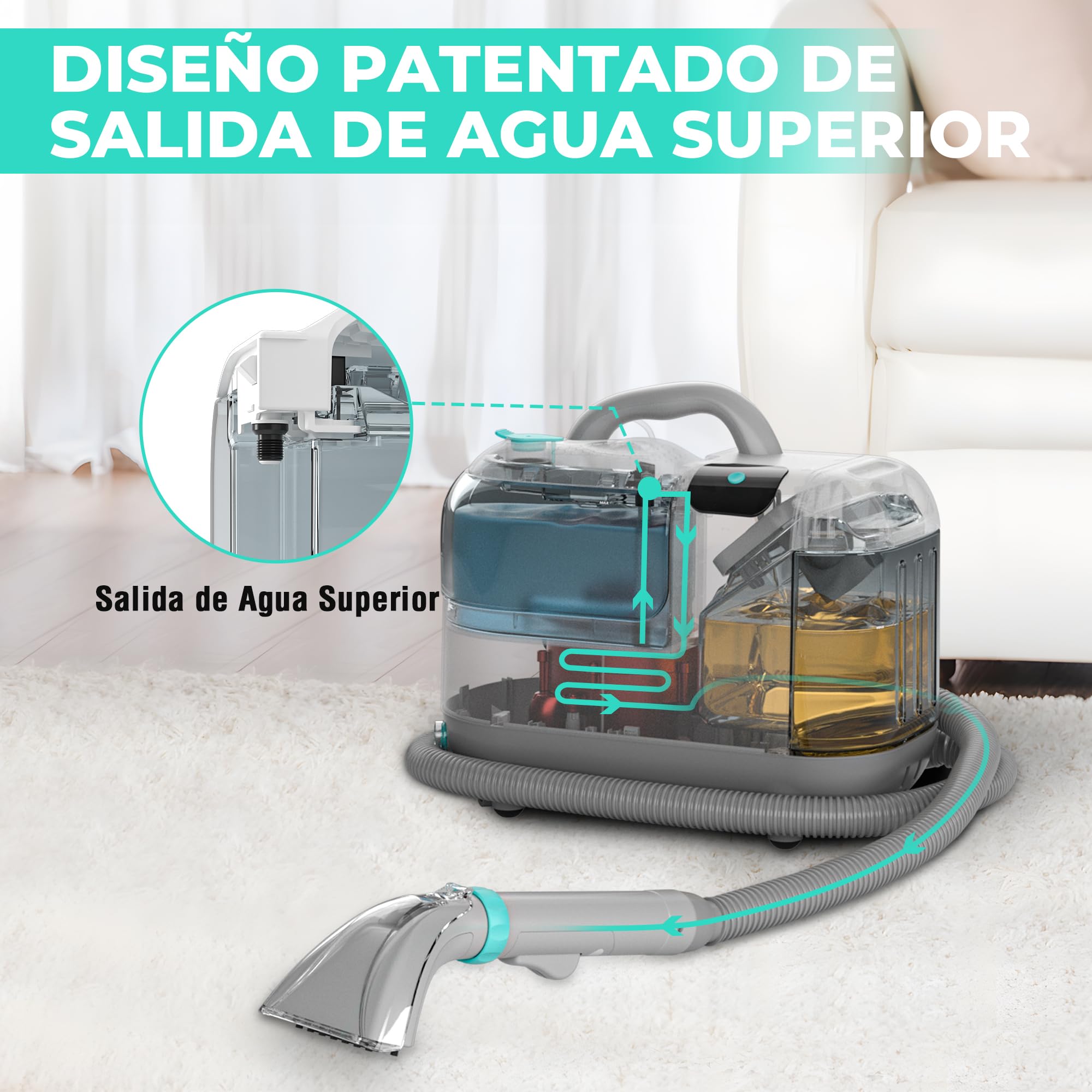 HAUSHOF StainZapper Vapo Limpiador de Alfombras a Vapor, Aspiradora de Agua Tapiceria con Funciones de Agua Caliente y Vapor, Limpia Tapicerias para Sofá, Moquetas, Incluye Detergente y Cepillo, 75 dB