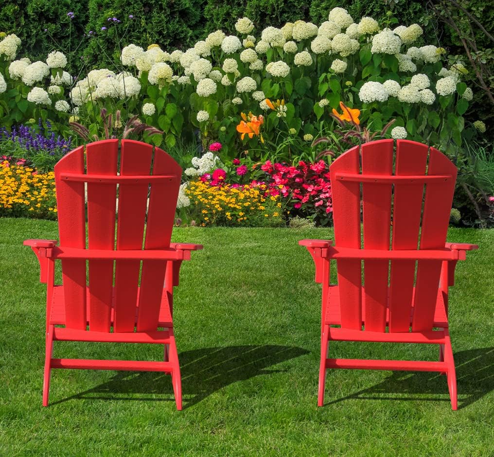 SDKOA HDPE Adirondack Chair Set of 2 Sunlight Resistant no Fading Snowstorm Resistant Outdoor Chair Adirondack Chairs Ergonomic Comfort Widely Used for Fire Pits Decks GardensCampfire Chairs -Red : Everything Else