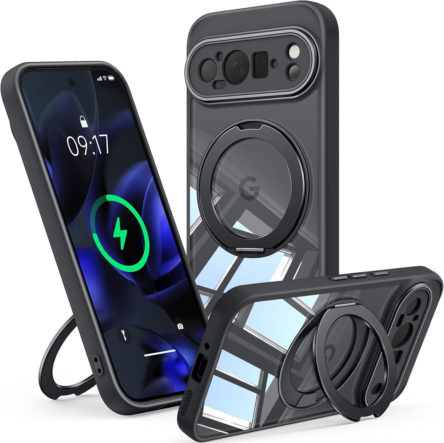 Photo 1 of ?360° Spin Magnetic Stand? Case for Google Pixel 9 Pro XL ?Fit for MagSafe & Pixelsnap? Cover with Ring Holder ?No-Yellow Crystal Clear? Camera Protection Phone Google Pixel 9 Pro XL Case - Grey