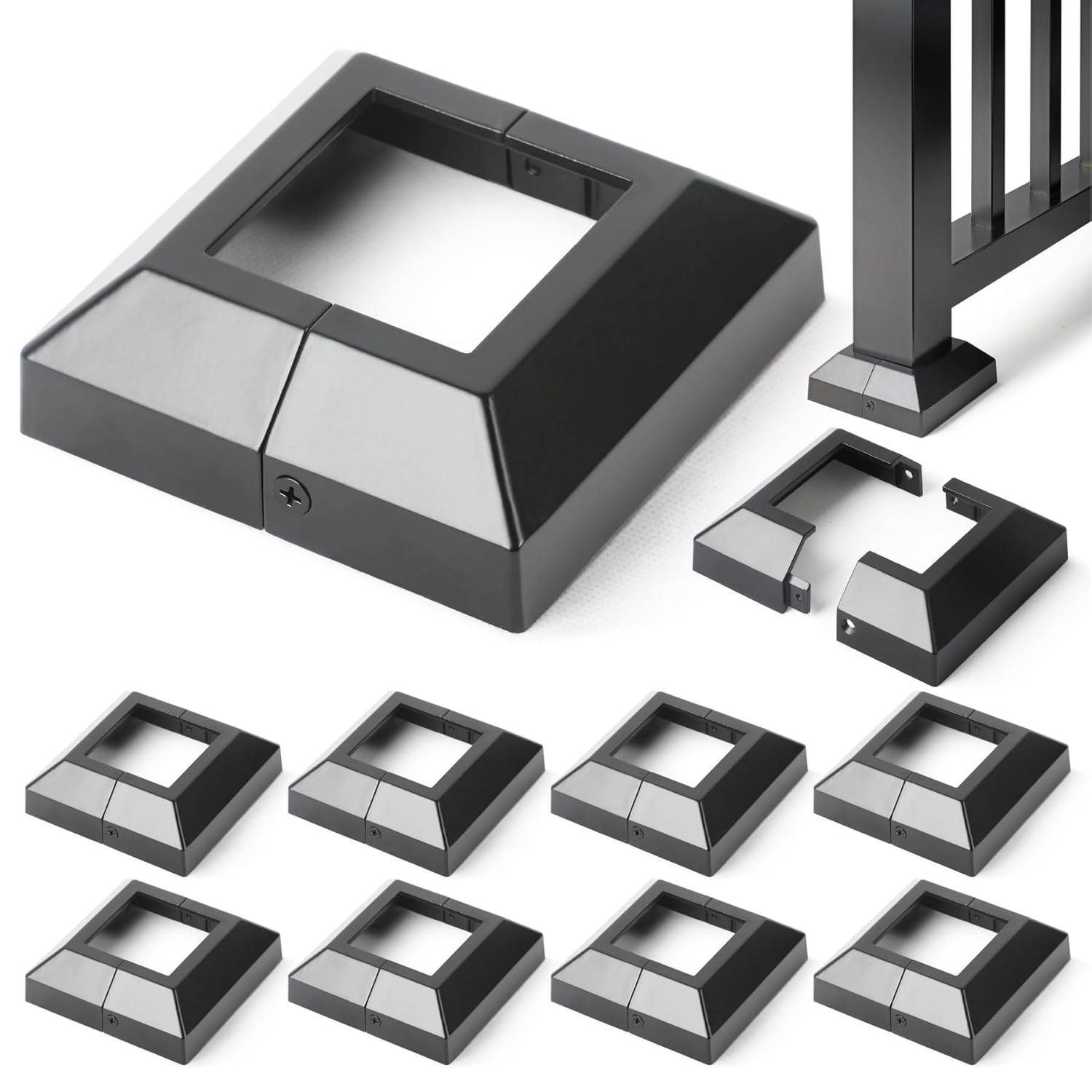 Hulave Split Post Cover, Fits 2x2/4.5x4.5 Base, Indoor/Outdoor Iron Railing, Fence, Stair Post Decorative Skirt Covers (4Pack-Black)