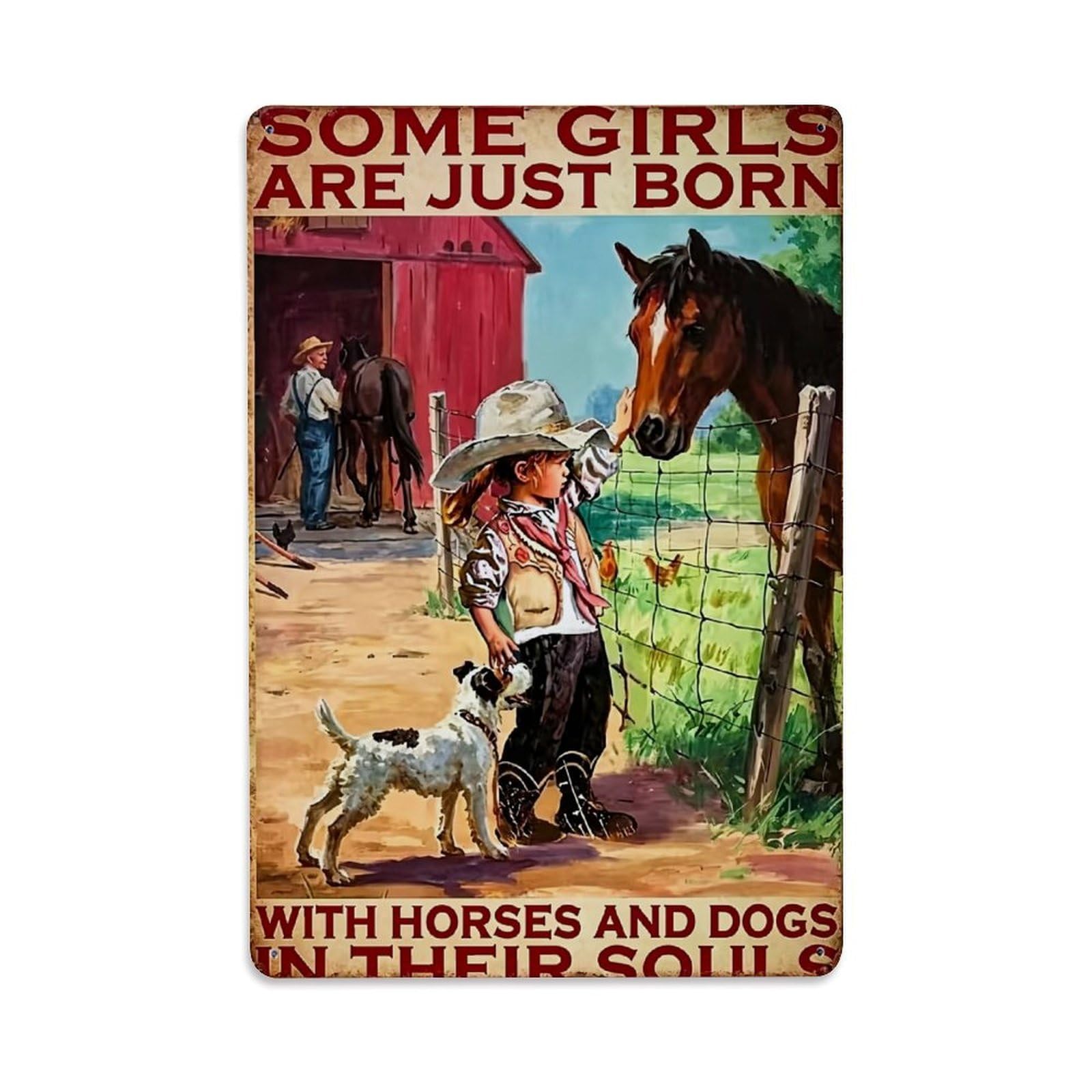 Jdfenggu Vintage Cowgirl Horse Dog Barn Farm Retro Metal Tin Sign, Decor Art Poster For Bar, Home, Man Cave, Kitchen, Laundry Room Gift 8X12inch