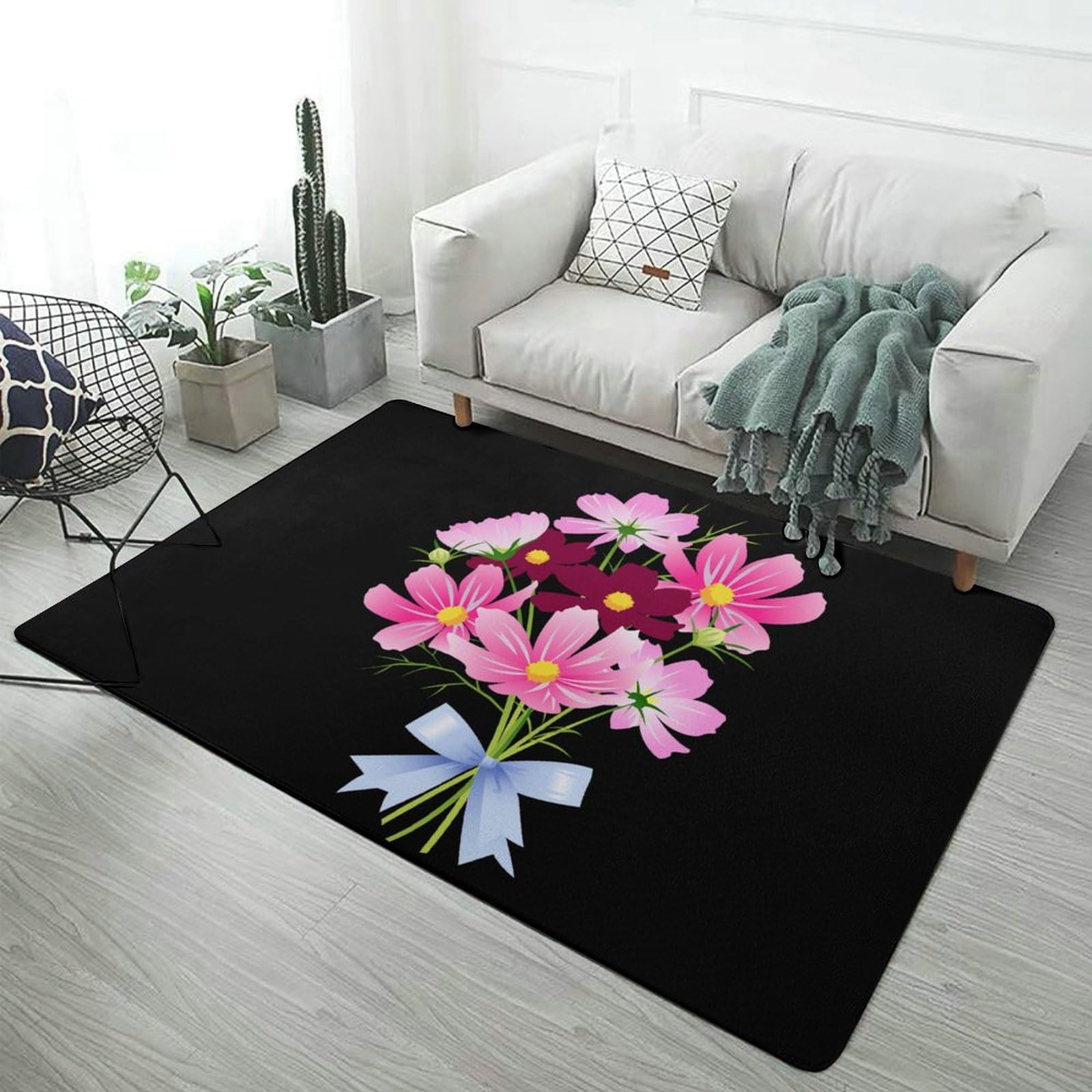 Amazon | ラグ カーペット コスモスの花束 絨毯 ふわふわ ラグマット