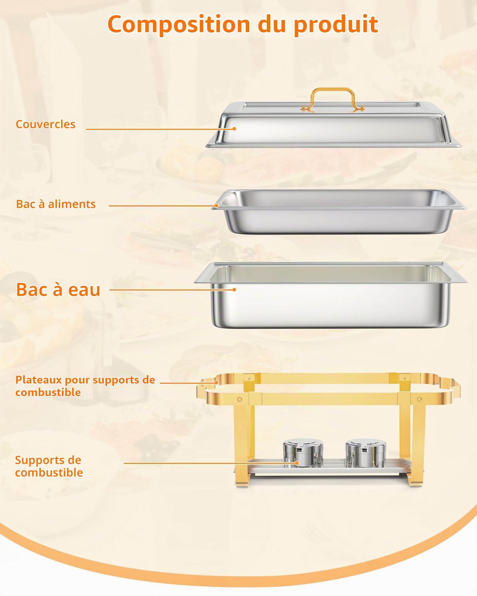 Garvee Lot de 2 Chafing Dishes Buffets Chauffants Rectangulaires 9L