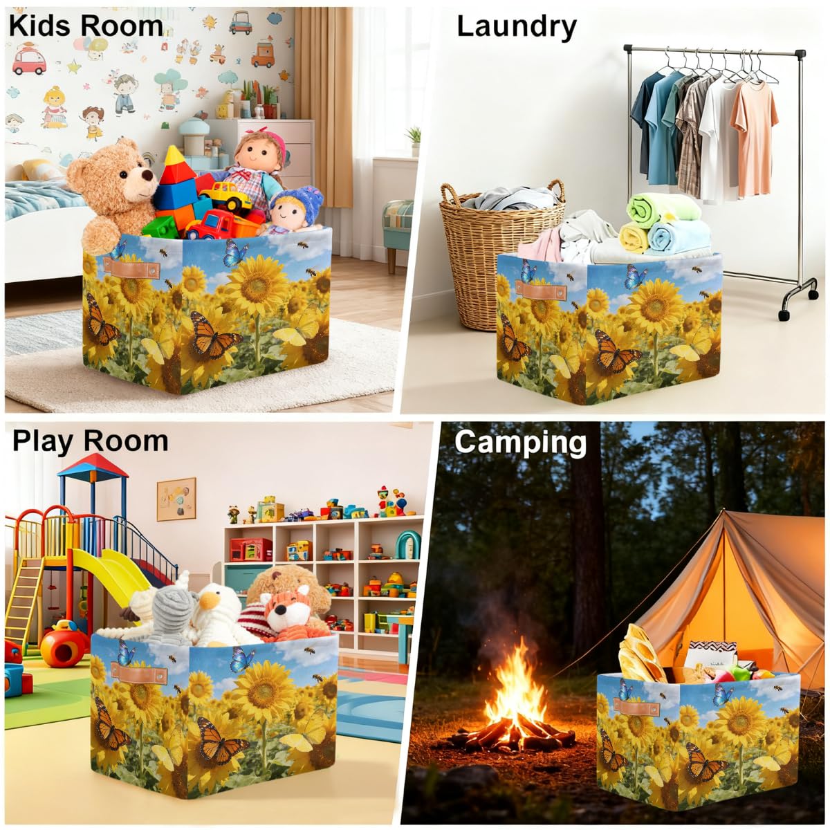 Sunny Rechteckiger Aufbewahrungskorb mit Ledergriffen, 2 Stück, faltbarer Stoff-Aufbewahrungskorb für Schrank, Badezimmer, Wohnzimmer, Büro, Spielzeug, Organizer, Wäschekorb