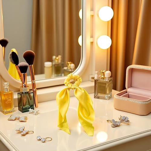 Miniatura 5 de Cinta de satén de lazo amarillo para cola de caballo, banda elástica, accesorios de bandas