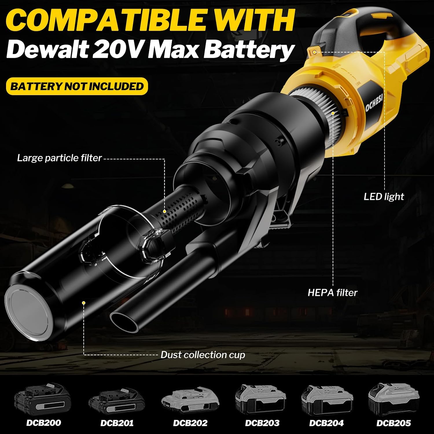 Cordless Vacuum Cleaner for Dewalt 20V Battery, 6 in 1 Handheld Electric Vacuum Cleaner with HEPA Filter and LED Light, 46 CFM Portable Hand Vacuum for Floor, Carpet, Car (Battery Not Included) image 3