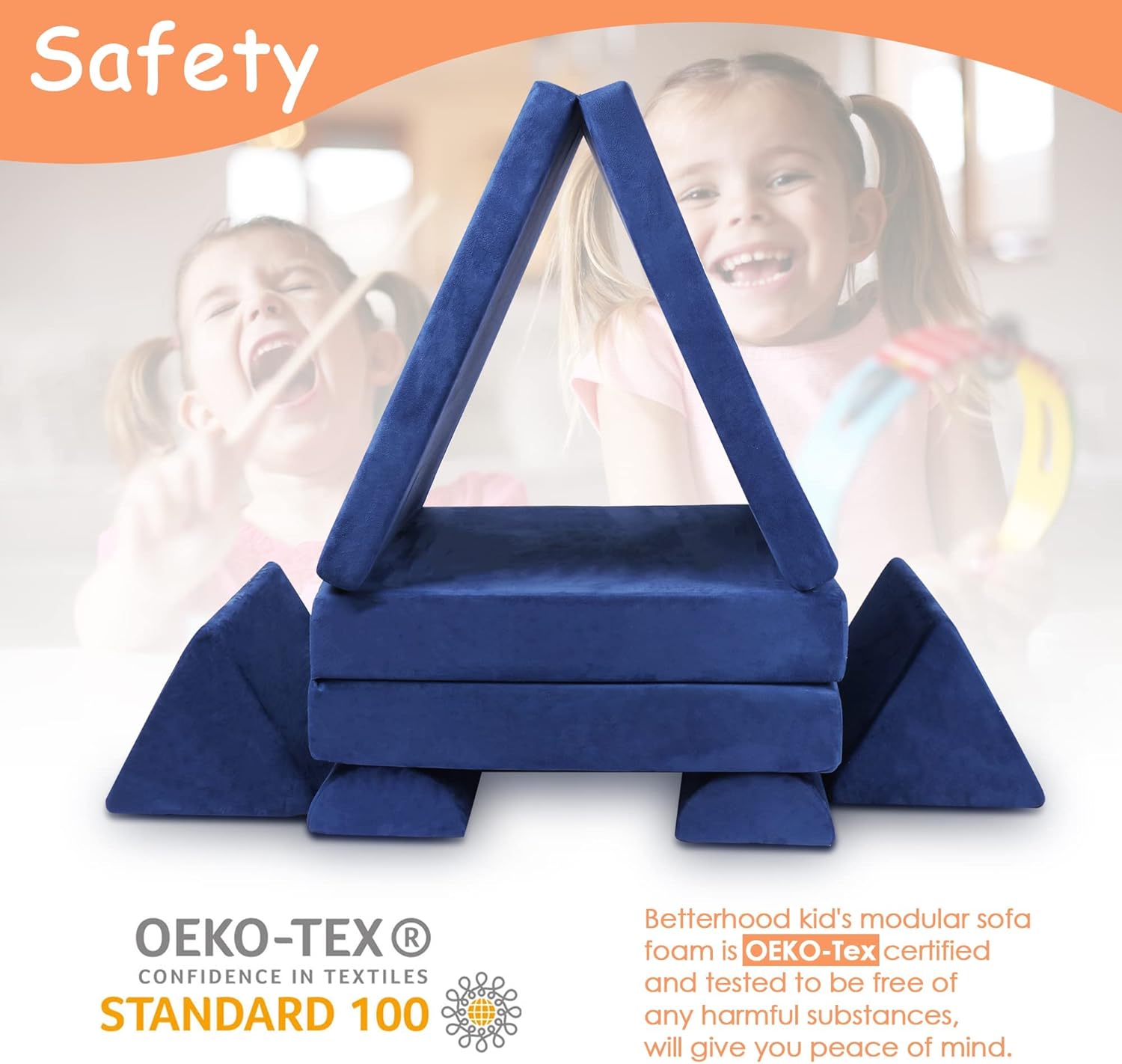 Betterhood Large Imaginative Play Couch Sofa for Kids - Creative Furniture Play Set for Bedrooms, Playrooms, Toddler to Teen - Blue