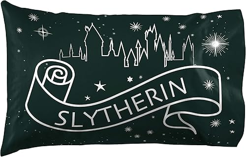 Jay Franco Harry Potter Serpent Stars 1 paquete de funda de almohada – Ropa de cama súper suave de doble cara para niños – Cuenta con Hogwarts House