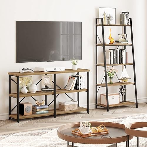 Miniatura 16 de BON AUGURE Mesa de entrada, mesas consola de 47 pulgadas para entrada, mesa estrecha para sofá para sala de estar, estantes de madera de 3 niveles