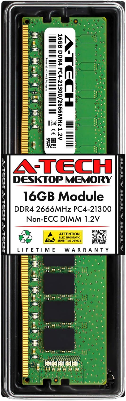 A-Tech 16GB DDR4 2666 MHz UDIMM PC4-21300 (PC4-2666V) CL19 DIMM Non-ECC Desktop RAM Memory Module