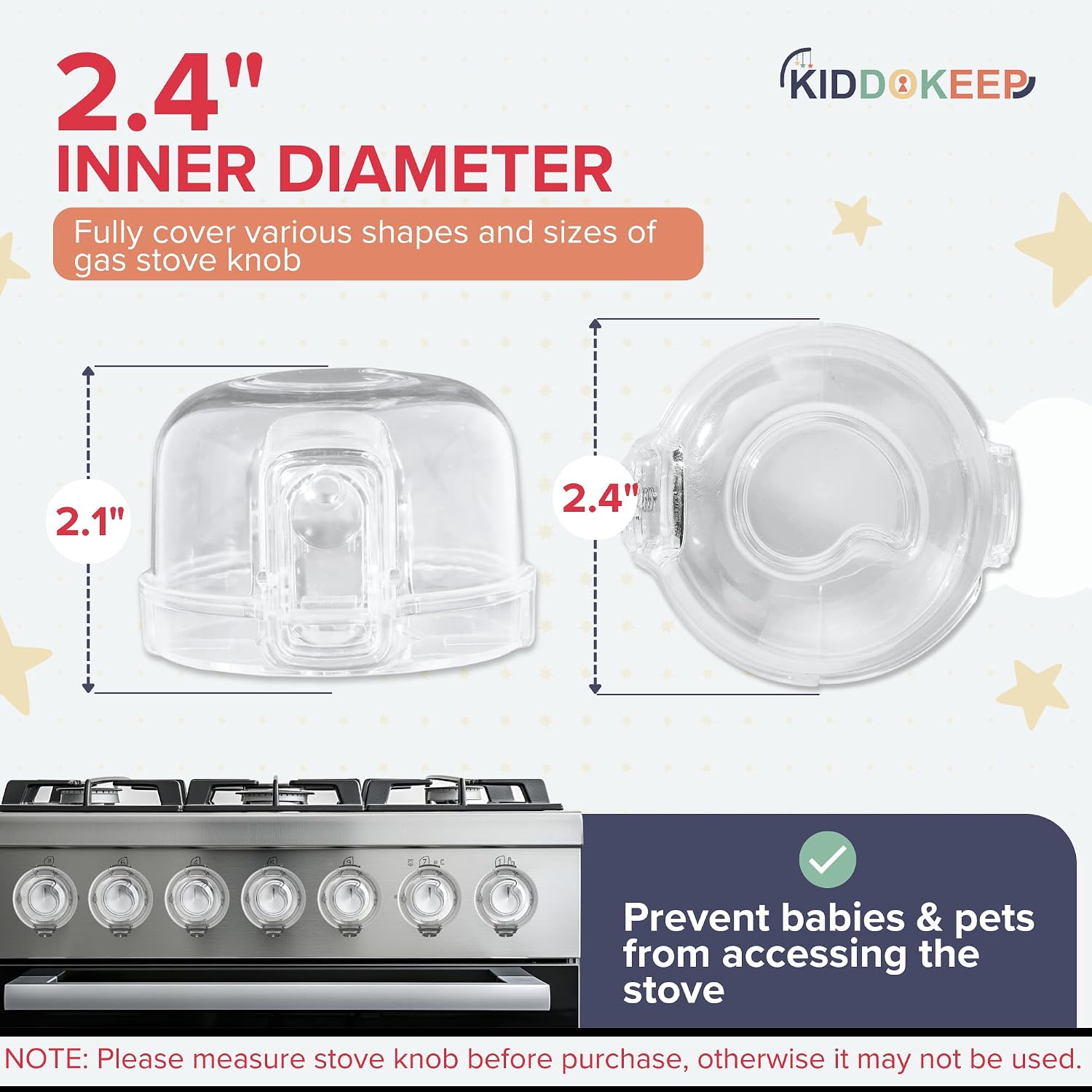 Child Proof Stove Knob Covers (Pack of 5) & Oven Lock - Double Key Design Standard Size 2.1"High x2.4"Wide Stove Knob Covers for Child Safety - Stove Knob Locks for Gas Or Electric Burners- Clear
