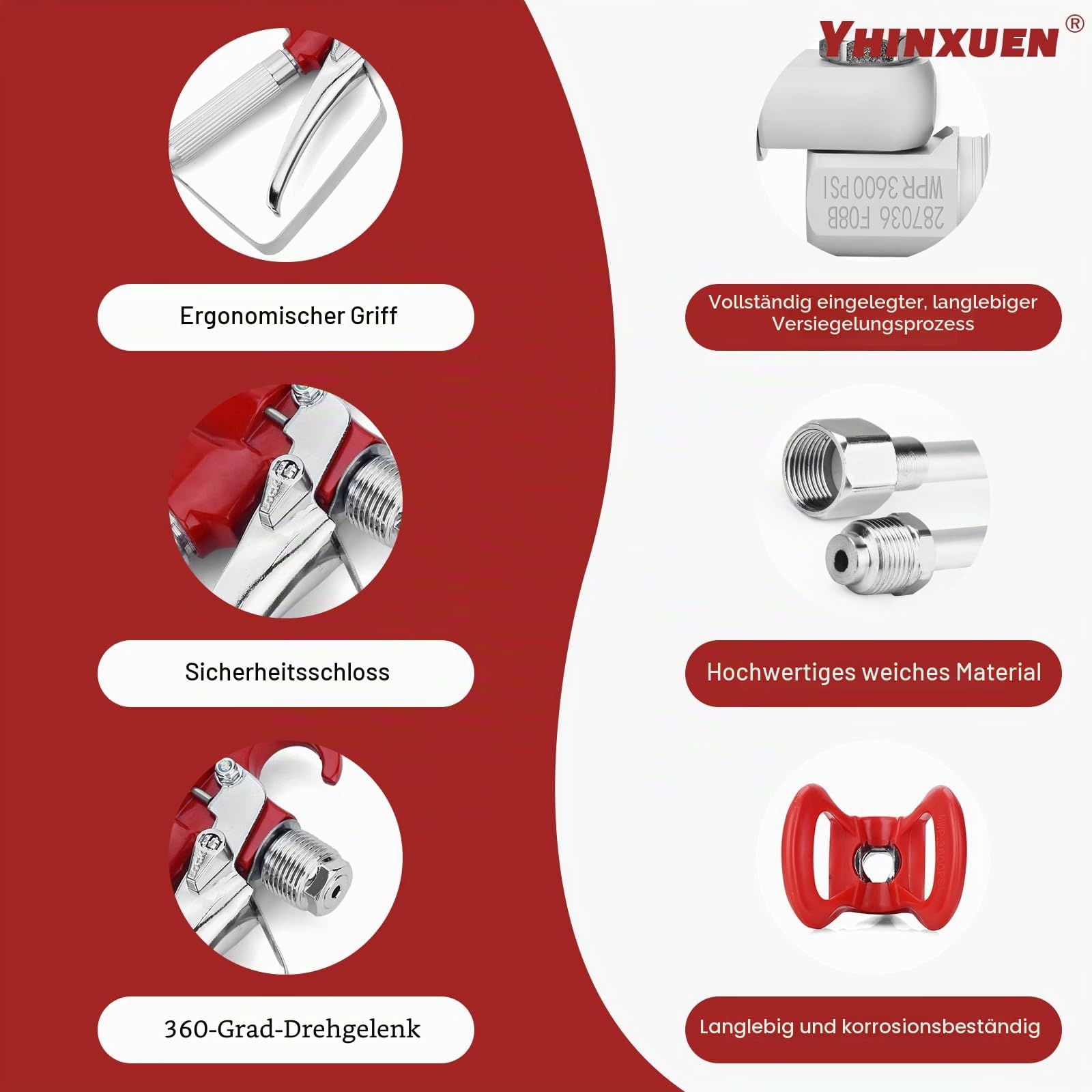 16-teiliges Airless-Spritzpistole-Kit mit 3600 psi Airless-Spritzpistole, 1-Düsenschutz, 5-Düsen, 2-Verlängerungsstäben, 1-Schwenkgelenk, 5-Filter und 1-Aufbewahrungsbox