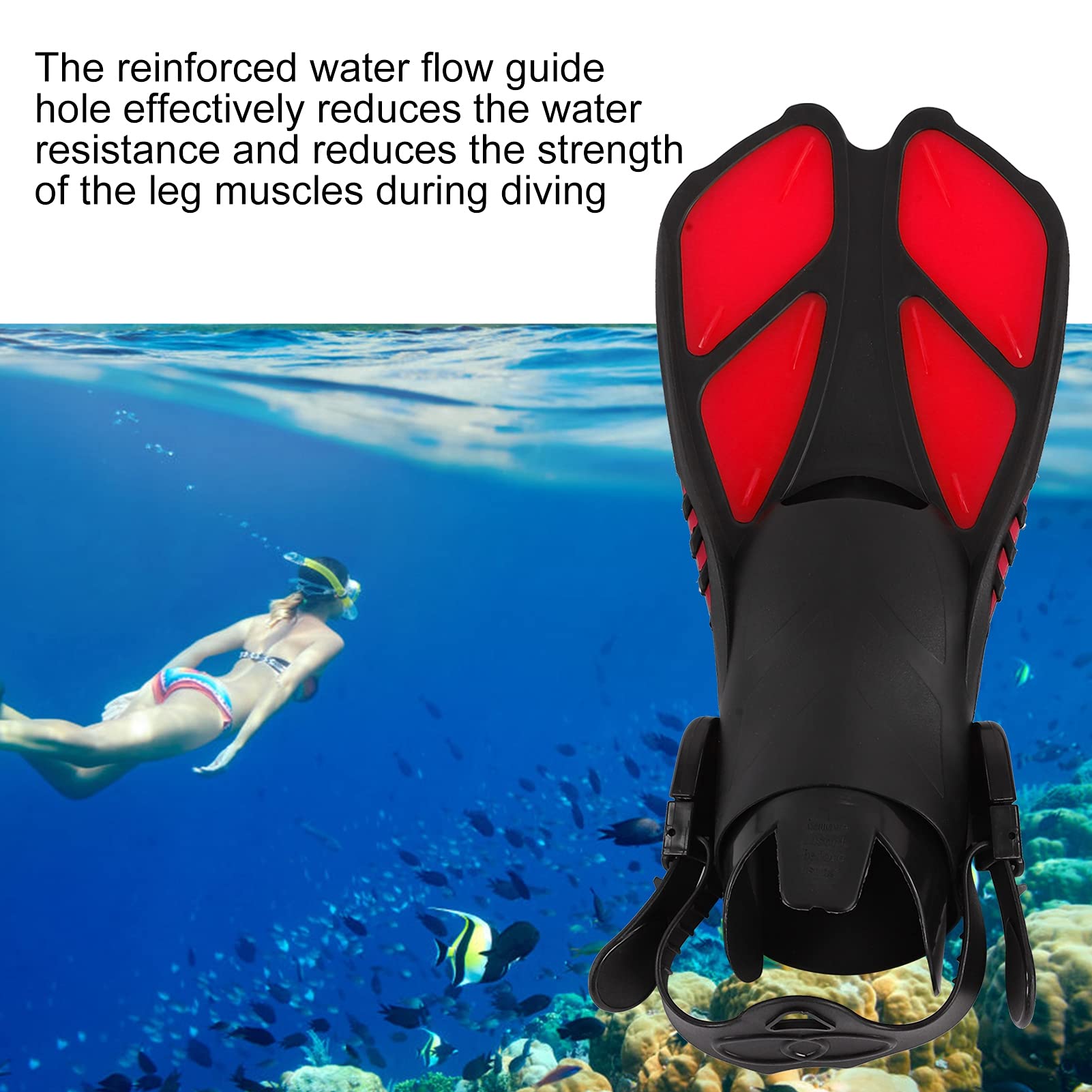 1 par de Aletas de natación Ajustables, Aletas de Buceo largas de tacón Abierto de TPR Suave para Snorkel