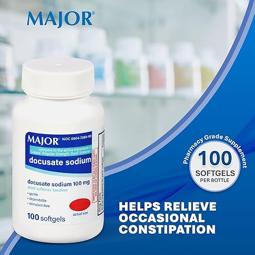 Miniatura 2 de MAJOR Docusate Sodium 100 mg - Suavizante de heces blandas laxantes para alivio ocasional del estreñimiento - Suavizantes de heces para mujeres,
