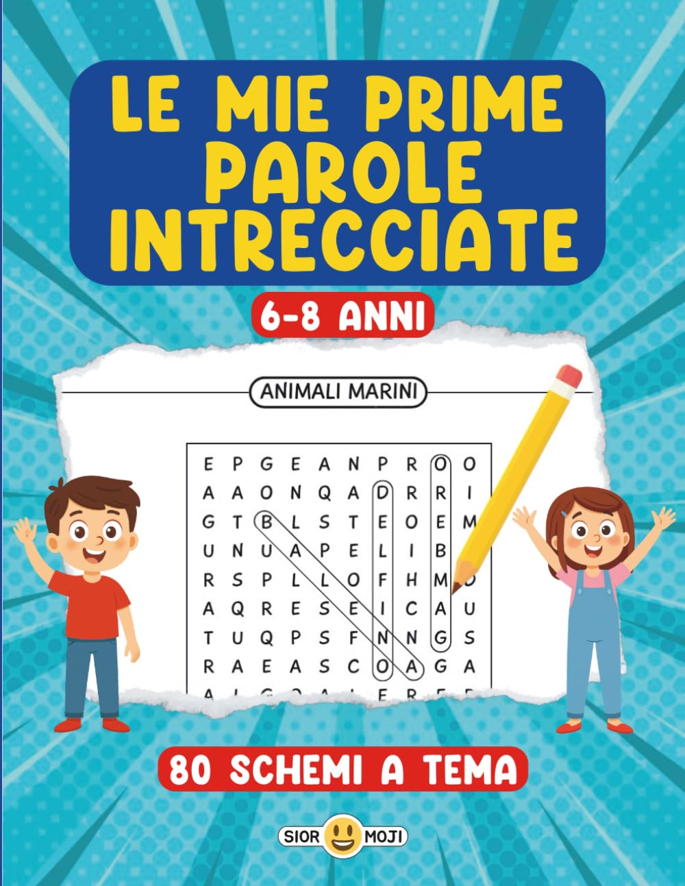 PAROLE INTRECCIATE PER BAMBINI DI 6-7-8 ANNI – CRUCIPUZZLE CON LETTERE GRANDI – 80 SCHEMI A TEMA – FORMATO GRANDE – SOLUZIONI INCLUSE