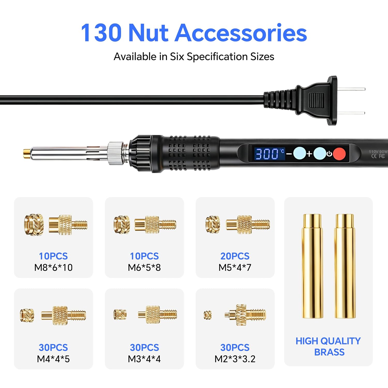 130Pcs Metric Heat Set Insert, M2 M2.5 M3 M4 M5 M6 Female Thread Knurled Nuts Assortment Kit, Brass Threaded Inserts for Plastic and 3D Printing Components (Threaded Inserts Ket)