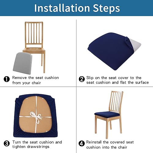 Miniatura 6 de smiry Juego de 2 fundas de asiento elásticas de tela jacquard para sillas de comedor, color azul marino