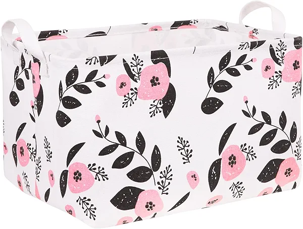 Rectangle Toy Basket,Waterproof Toy Bin,Kids FoldableBoy Box,Baby Baskets for Gifts Empty,Nursery Hamper,Cute Storage Basket,Baby Gift Bin (Pink Flower )
