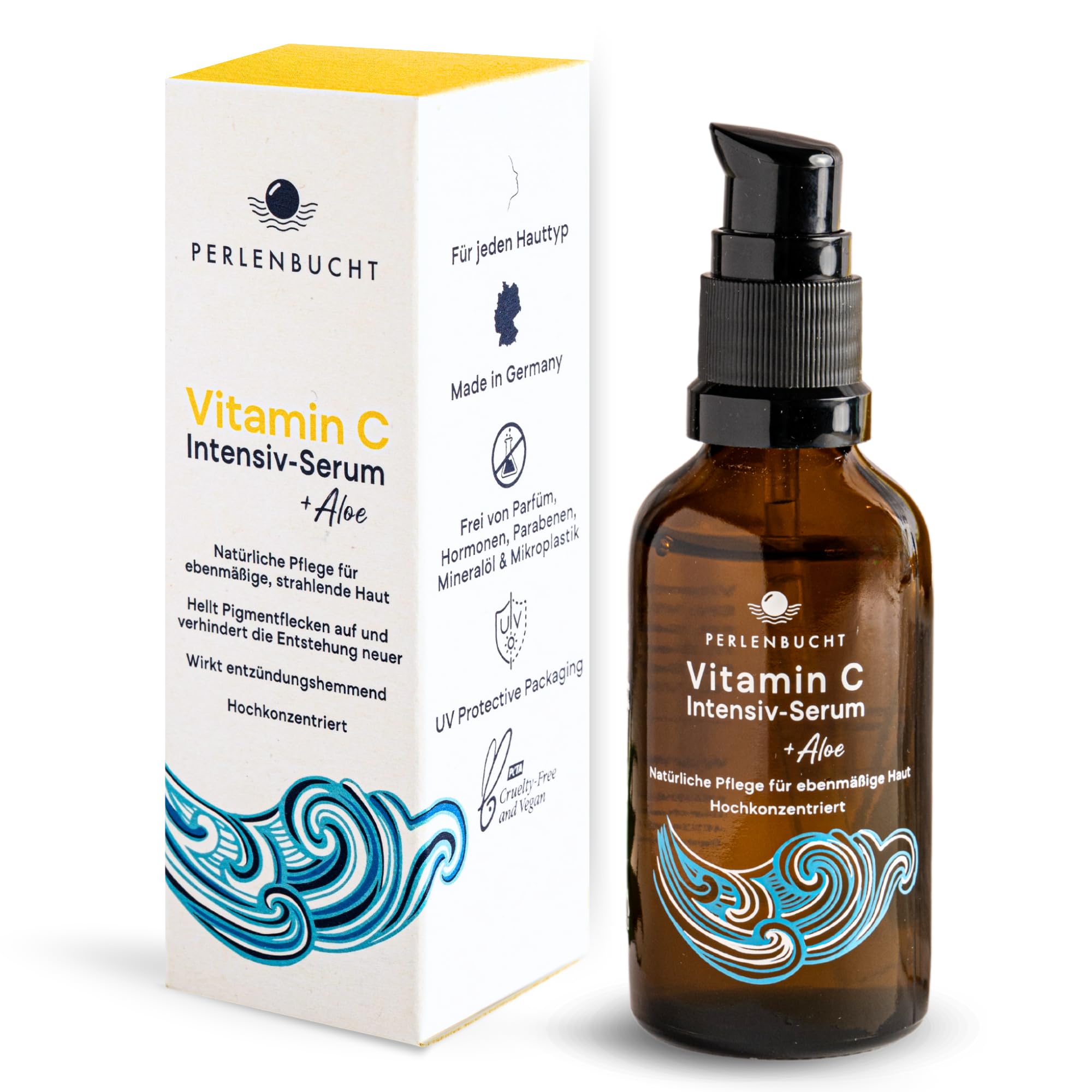 Vitamin C Serum Gesicht hochdosiert  Intensiv-Formel mit Aloe Vera, Vegan  & Parfmfrei, Anti-Aging Pflege gegen Pigmentflecken, Pickelmale & Falten   Naturkosmetik Made in Germany von PERLENBUCHT : Amazon.de: Kosmetik