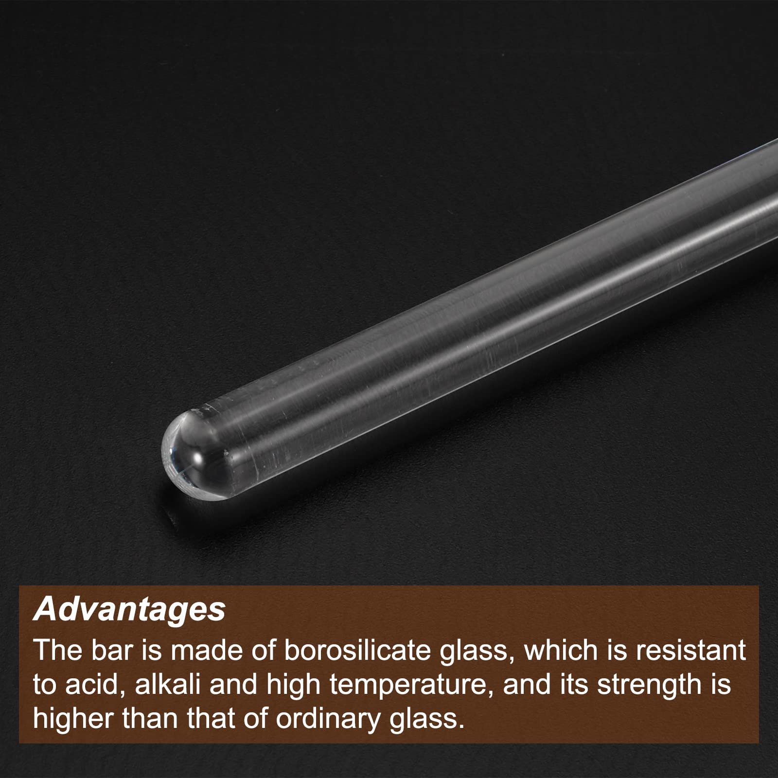 sourcing map 3.3 Borosilicato Vidrio Palo 7.87" Longitud 10mm Diámetro Agitar Varilla Mezcla Herramientas con Ambos Extremos Redondo para Laboratorio Cocina Ciencia 10uds