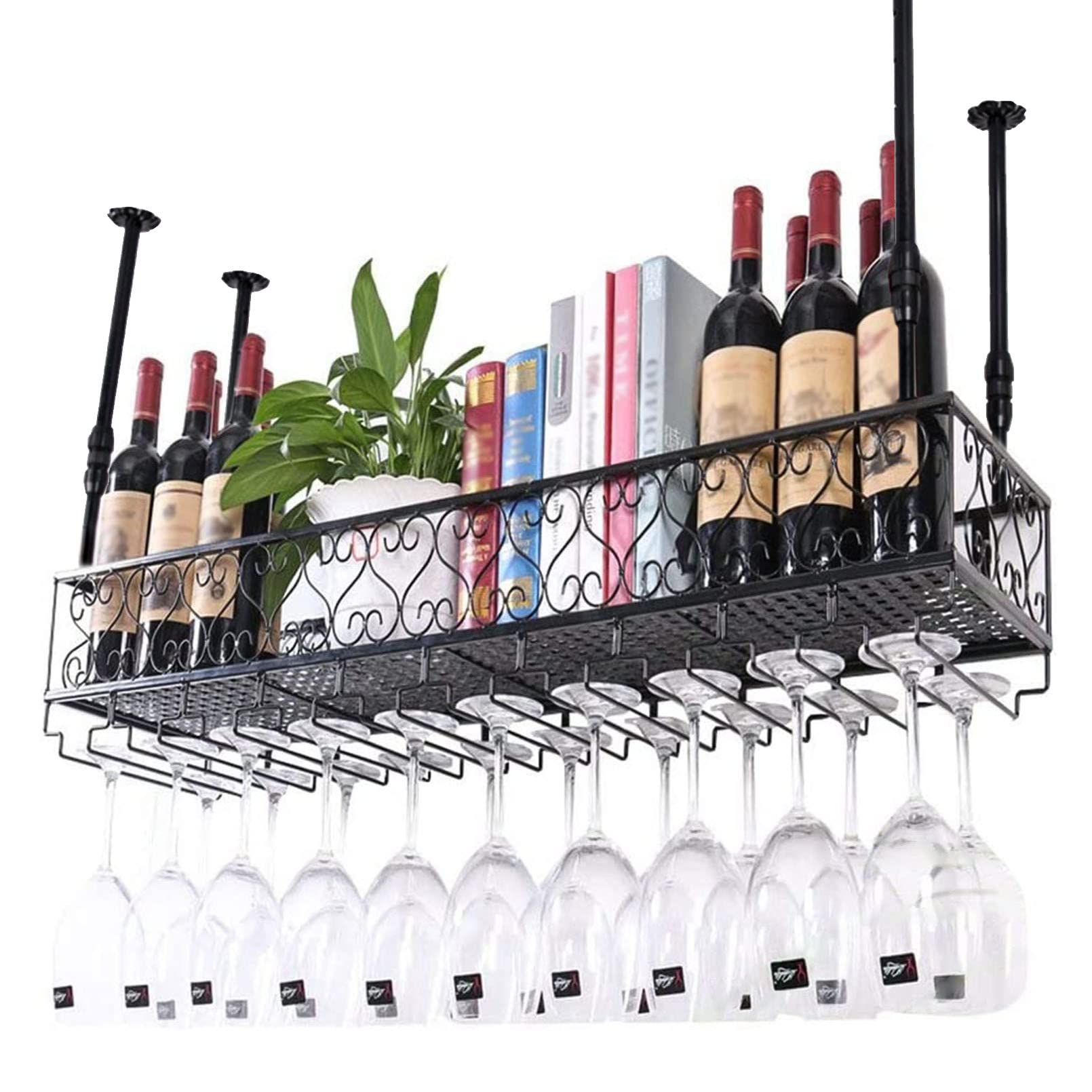 Porte-bouteille de fer et étagère à vin suspendue pour verres à pied
