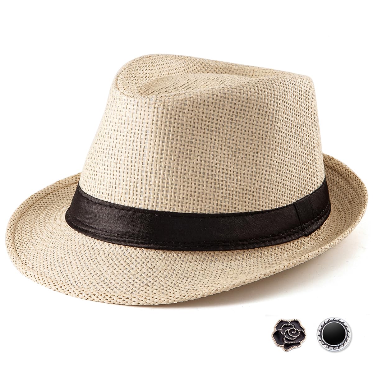 LADYBRO Chapeaux Fedora de paille XL pour homme, été, trilby, plage, voyage, Panama, décontracté, 7 1/2