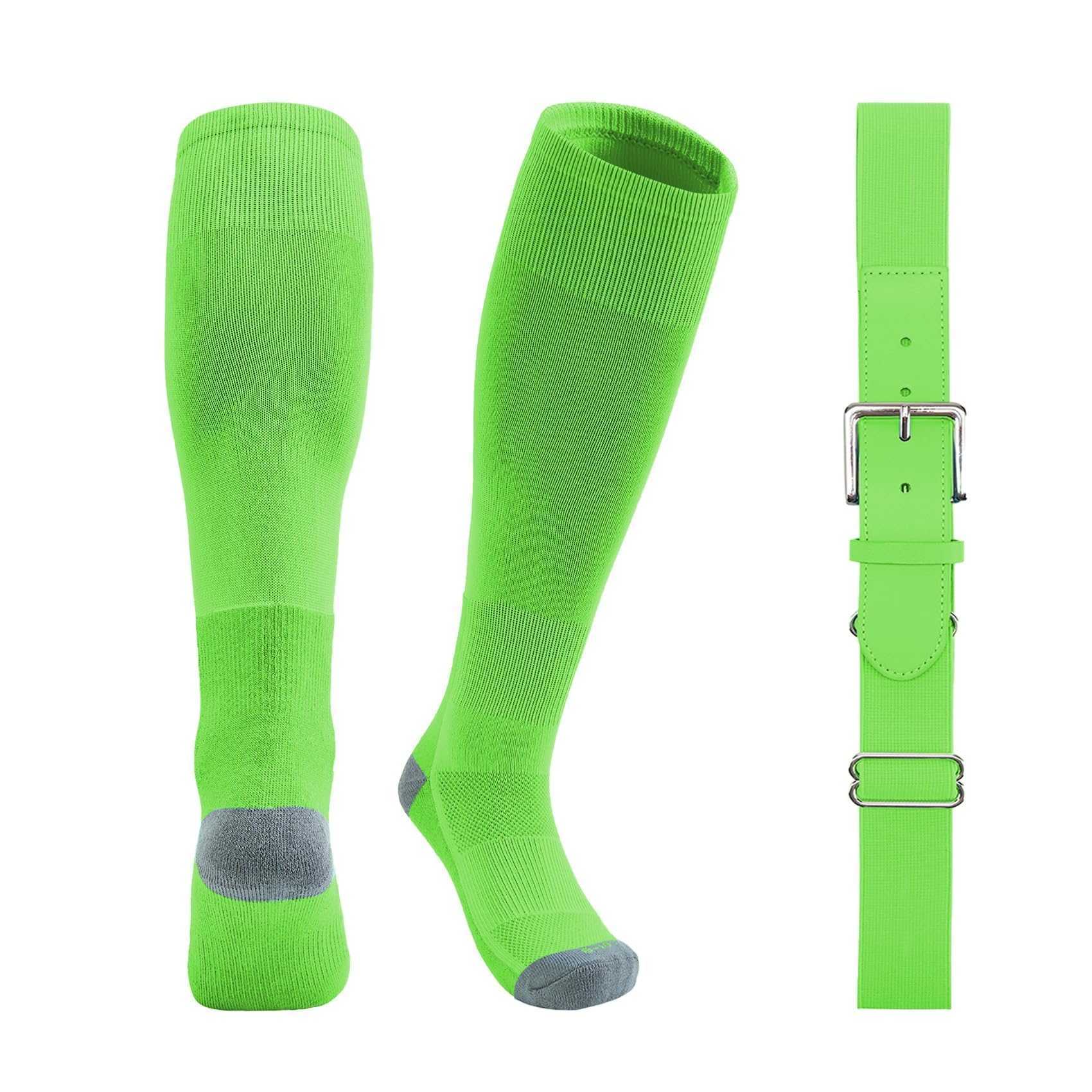 QBK Toddler Baseball Socks &amp; Belt Combo Set for Kids 2-16Y Tee Ball Socks