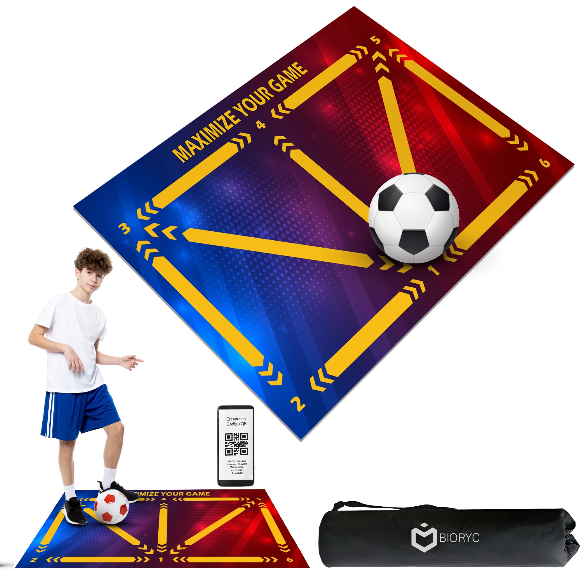 BIORYC ® Alfombra Entrenamiento de Fútbol Diatomea + Videos Entreno + Bolsa de Transporte | Alfombrilla de Habilidad Antideslizante 60x90 cm de tu Equipo Favorito | Mundial de Clubes