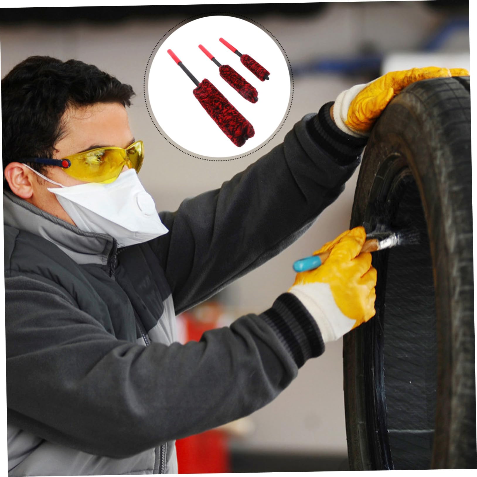 Ciieeo 3 Pezzi Spazzola per Pulizia Ruote in Microfibra Manico | Design Ergonomico, Riduce L'affaticamento, Set per Cerchi e Fessure Tre Misure Colore Casuale