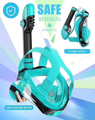 Miniatura 5 de Greatever G2 - Máscara con esnórquel de cara completa, sistema de parte superior seca, plegable, visión panorámica de 180 grados, soporte para