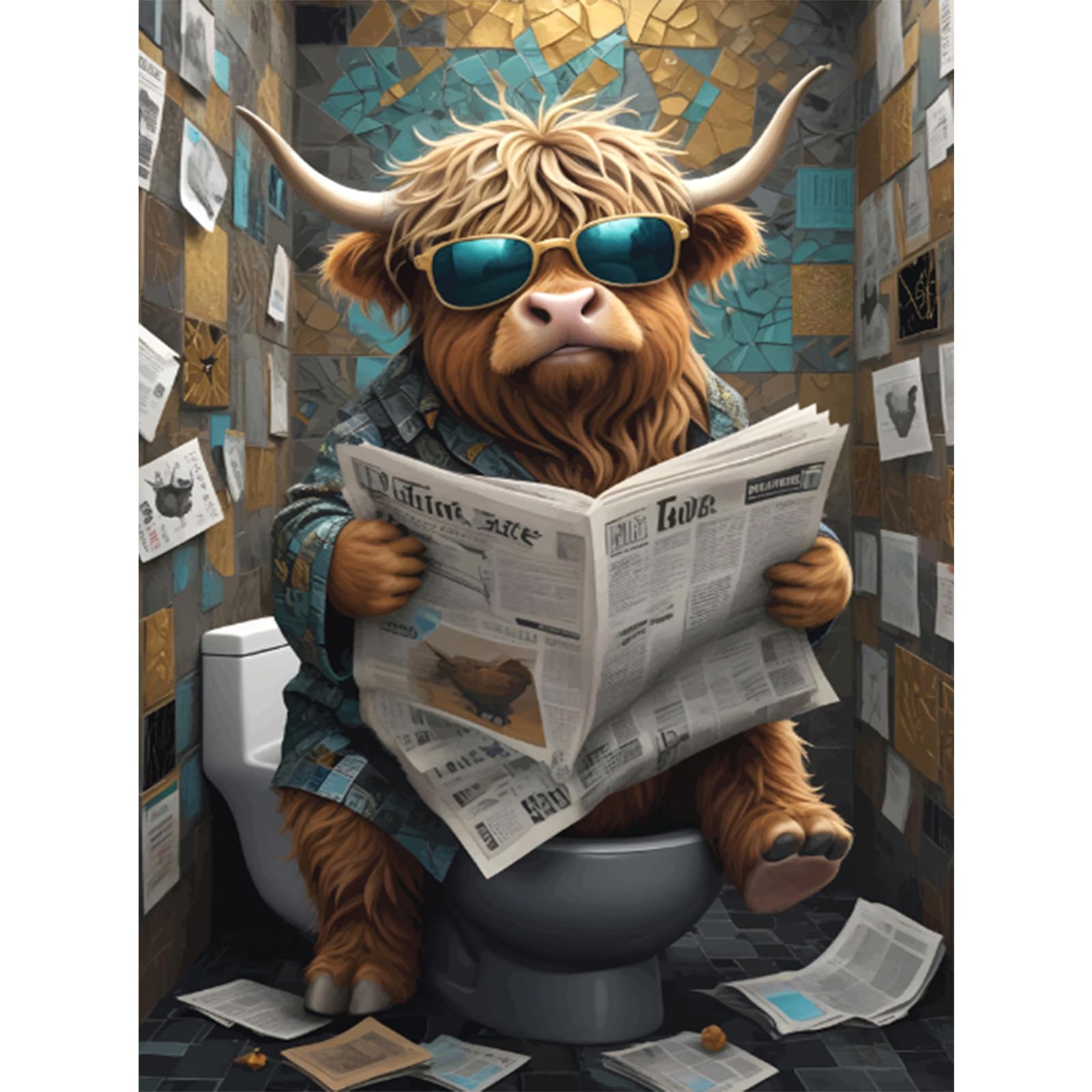RICUVED Cow Diamond Art Kits,5D Reading Newspaper Diamond Painting Kits for Adults Full Drill Diamond Painting Kits Diamond Art Kits for Beginners Crystal Picture for Home 11.8x15.7 Inch