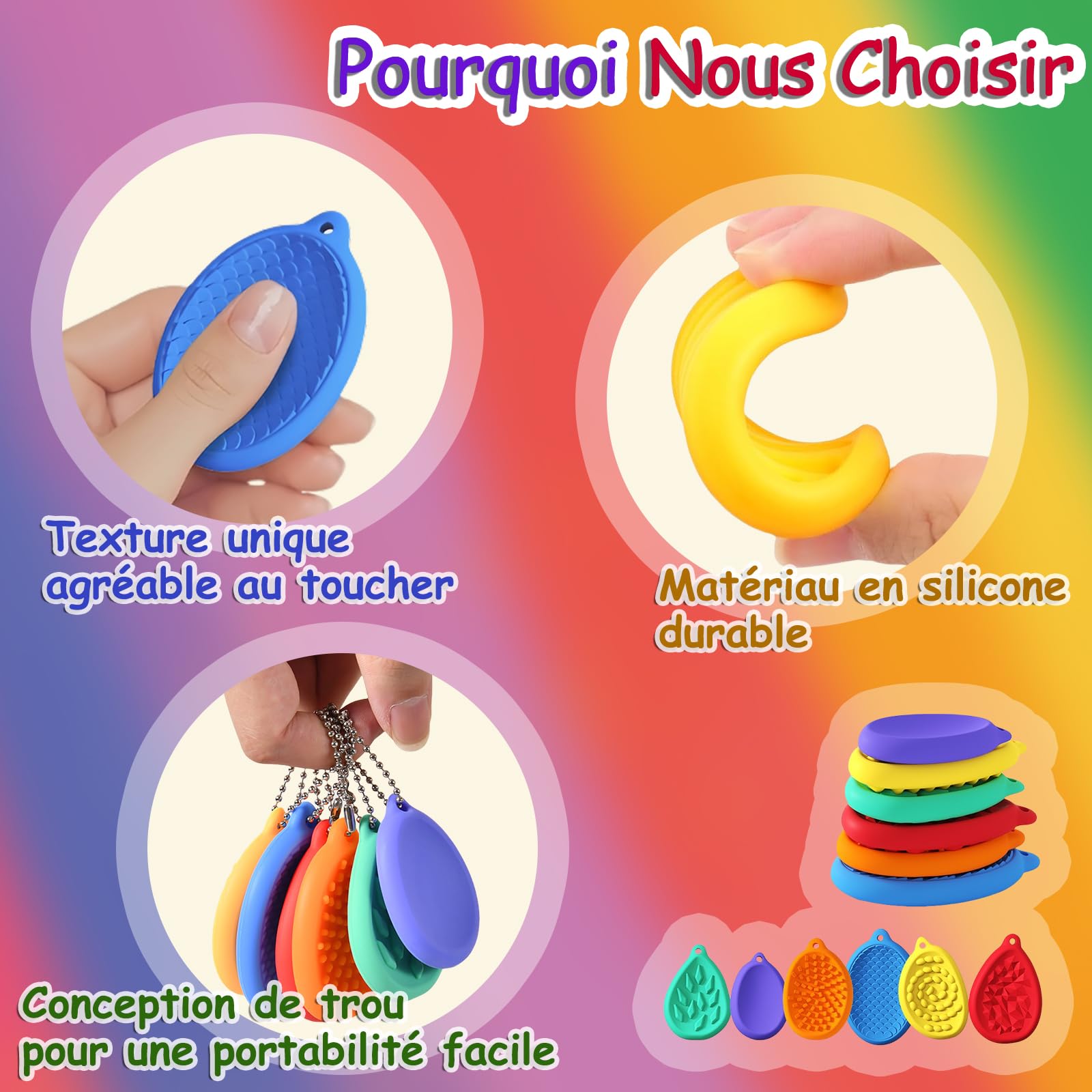 GWAWG 6 Pierres Sensorielles Fidget En Silicone Doux – Anti-Stress Texturé, Silencieux, Pour Enfants Et Adultes