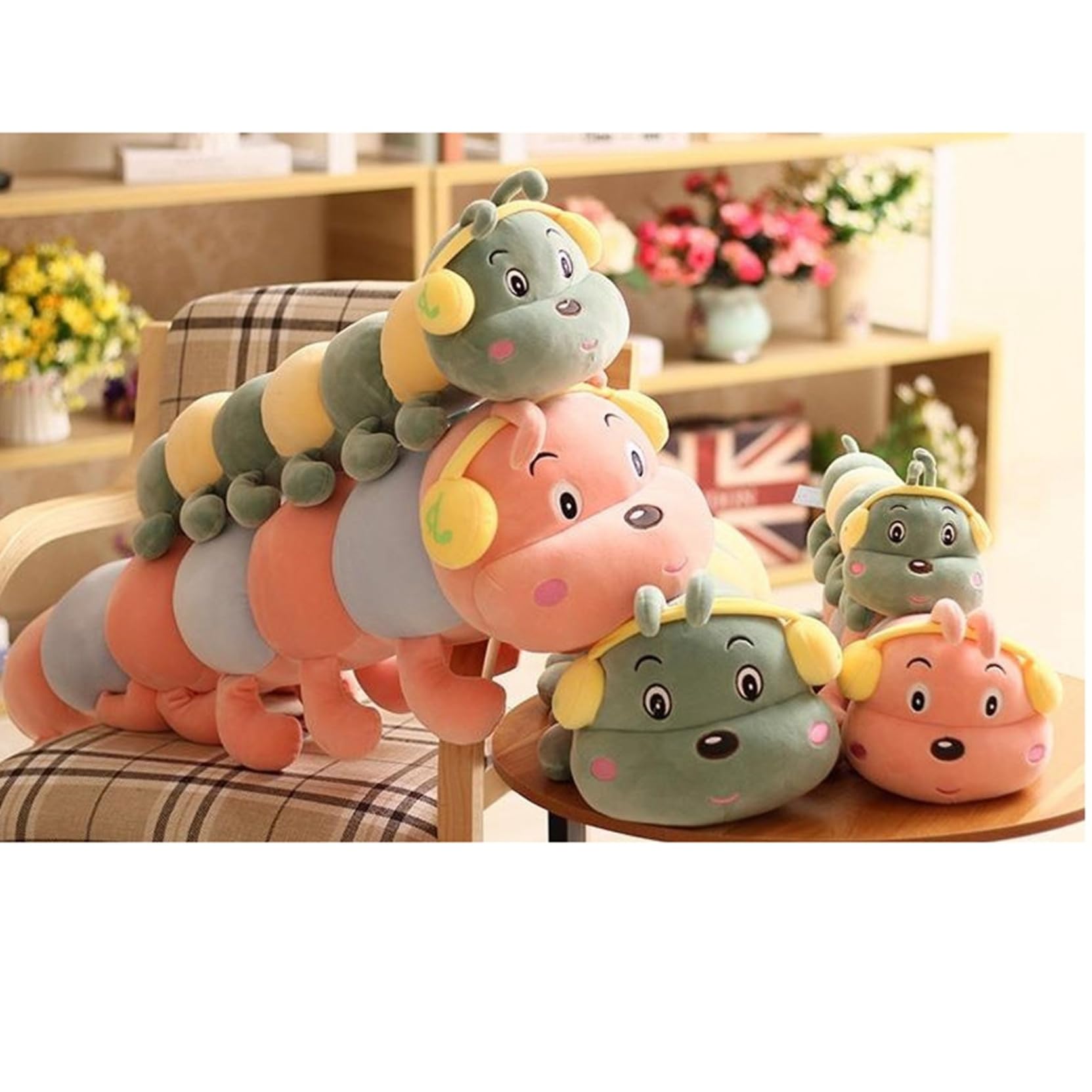 Amazon｜毛虫ぬいぐるみ けむし 巨大 クッション 抱きまくら カラフル