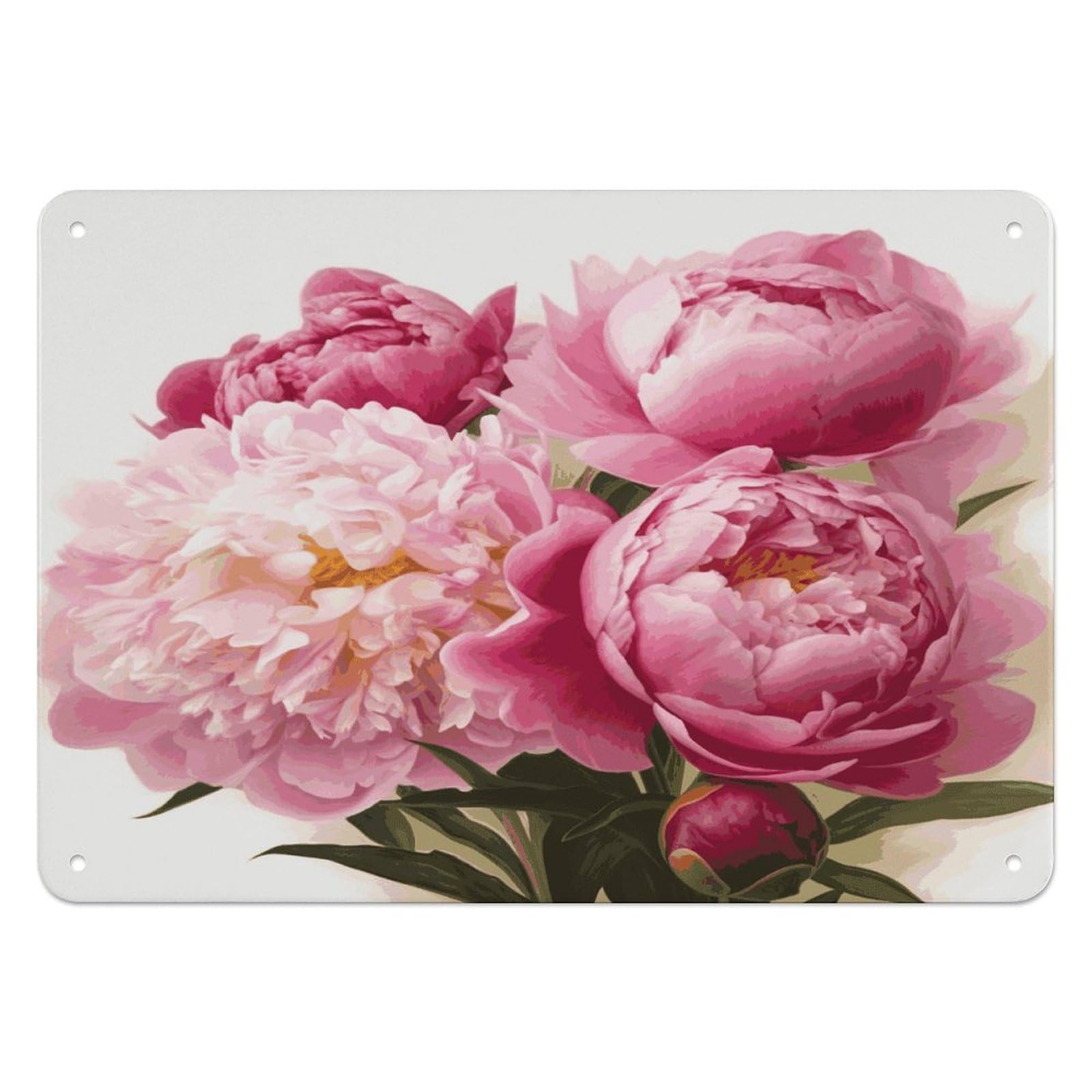 Fekiloot Style Peony Flowers Blossom Wall Decor Iron Painting Metal Sign