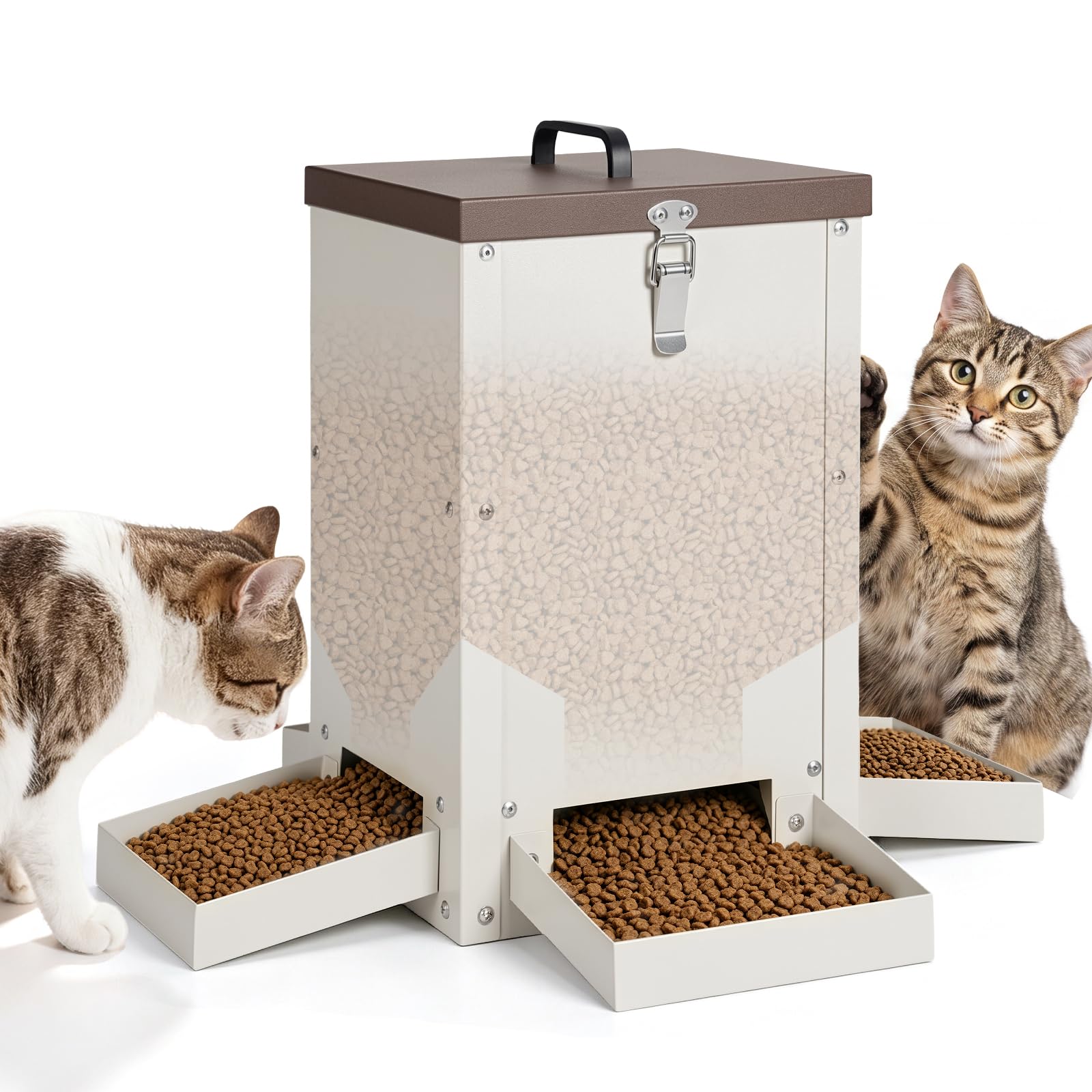 Mangiatoia automatica per gatti per 4 gatti, 5 l, distributore automatico di cibo per gatti, con ruote, per cuccioli e gattini, mangiatoia per gatti da esterno (senza ruote)