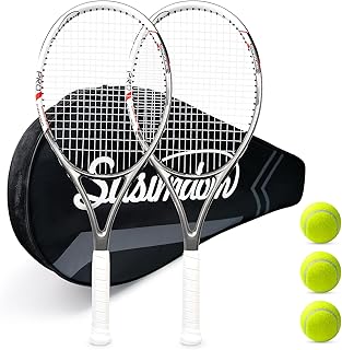 Tennis Rackets for Adults Pre-Strung 27 Inch Tennis Racquets 2 Player Set with 3 Balls 1 Bag